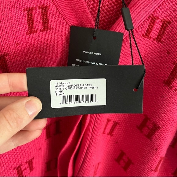 11 HONORE Angie Jacquard Monogram Cardigan Drop-Shoulder Sweater - Picture 9 of 11